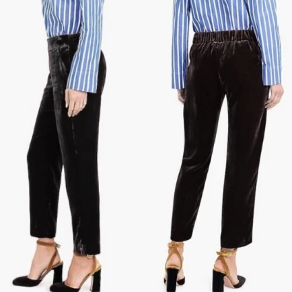 J. Crew Easy Pull-On Black Velvet Pants Size 10 TALL Style J4999‎